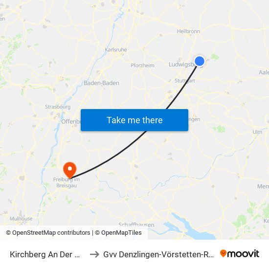 Kirchberg An Der Murr to Gvv Denzlingen-Vörstetten-Reute map