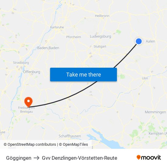 Göggingen to Gvv Denzlingen-Vörstetten-Reute map