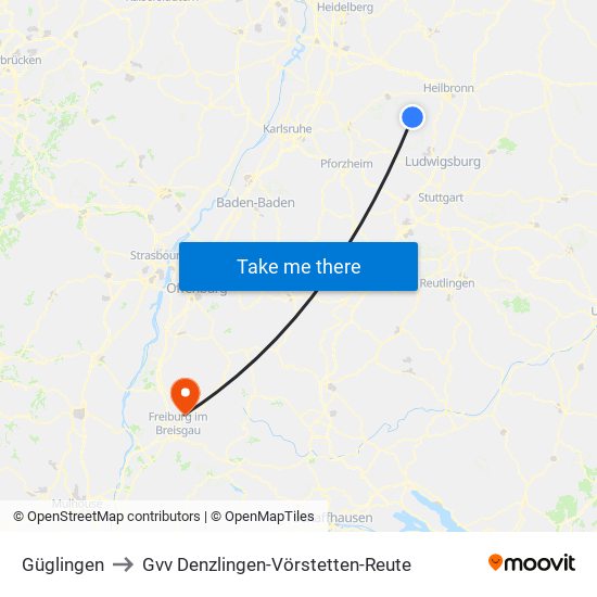 Güglingen to Gvv Denzlingen-Vörstetten-Reute map