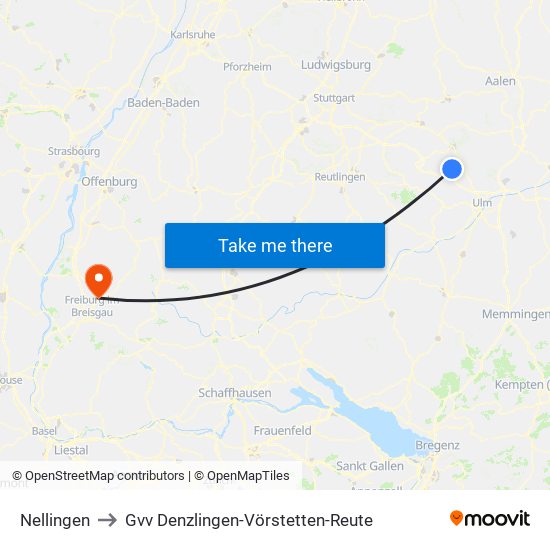 Nellingen to Gvv Denzlingen-Vörstetten-Reute map