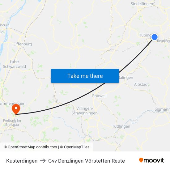 Kusterdingen to Gvv Denzlingen-Vörstetten-Reute map