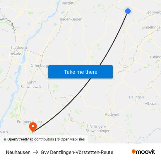 Neuhausen to Gvv Denzlingen-Vörstetten-Reute map