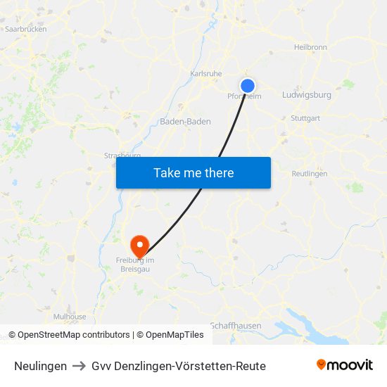 Neulingen to Gvv Denzlingen-Vörstetten-Reute map