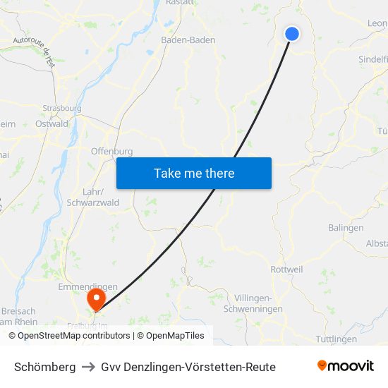 Schömberg to Gvv Denzlingen-Vörstetten-Reute map