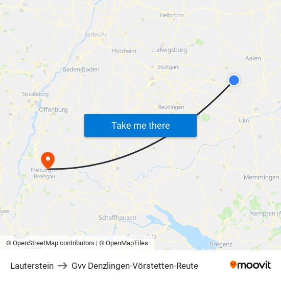 Lauterstein to Gvv Denzlingen-Vörstetten-Reute map