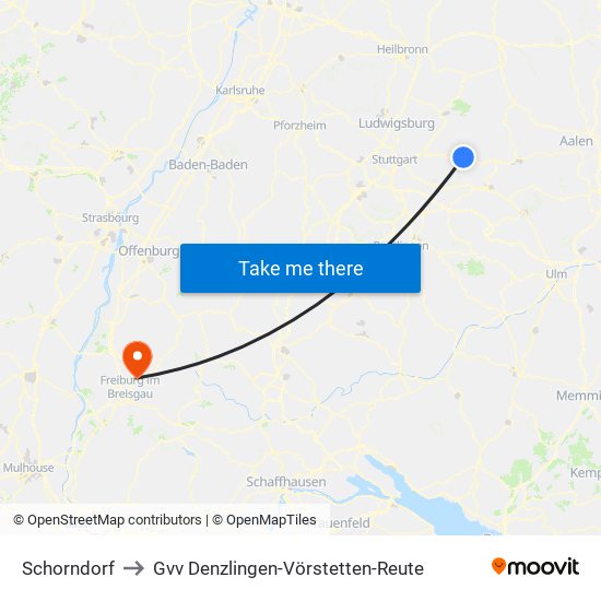 Schorndorf to Gvv Denzlingen-Vörstetten-Reute map
