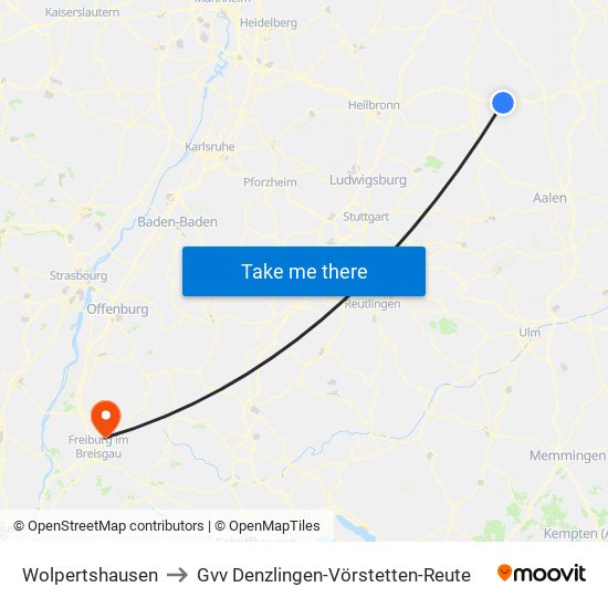 Wolpertshausen to Gvv Denzlingen-Vörstetten-Reute map