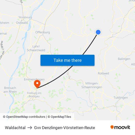 Waldachtal to Gvv Denzlingen-Vörstetten-Reute map