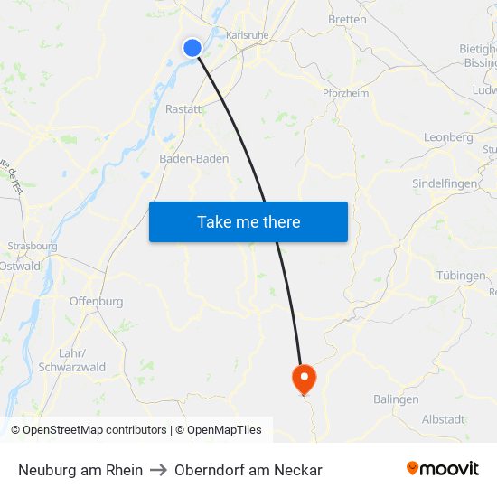 Neuburg am Rhein to Oberndorf am Neckar map