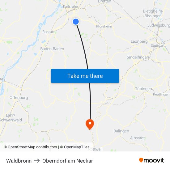 Waldbronn to Oberndorf am Neckar map