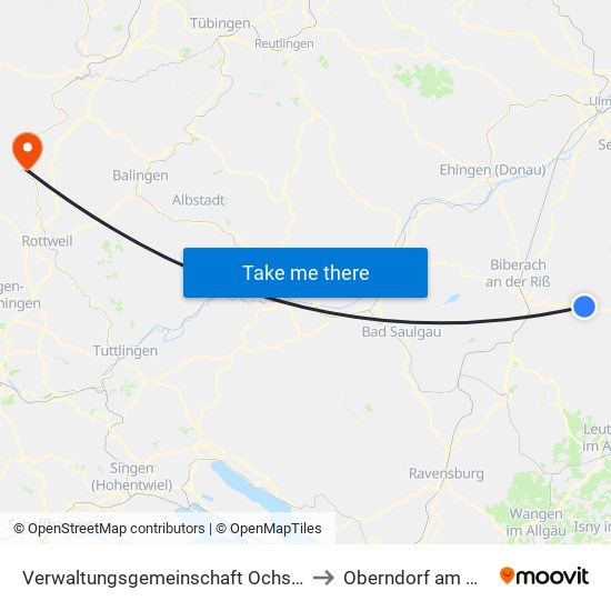 Verwaltungsgemeinschaft Ochsenhausen to Oberndorf am Neckar map