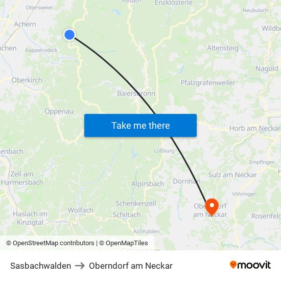 Sasbachwalden to Oberndorf am Neckar map