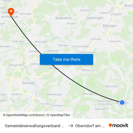 Gemeindeverwaltungsverband Meßstetten to Oberndorf am Neckar map