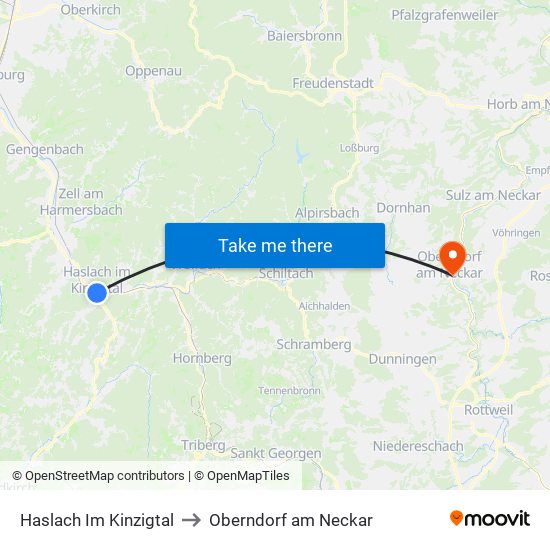 Haslach Im Kinzigtal to Oberndorf am Neckar map