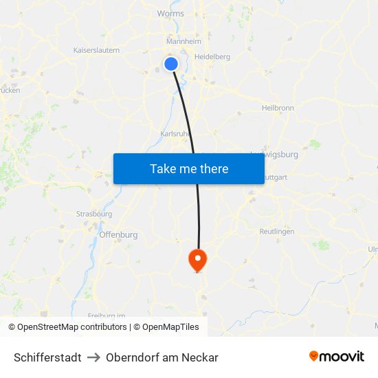 Schifferstadt to Oberndorf am Neckar map