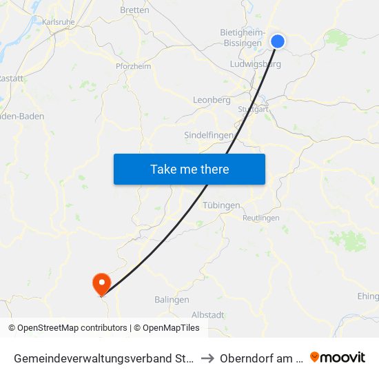 Gemeindeverwaltungsverband Steinheim-Murr to Oberndorf am Neckar map