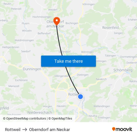 Rottweil to Oberndorf am Neckar map