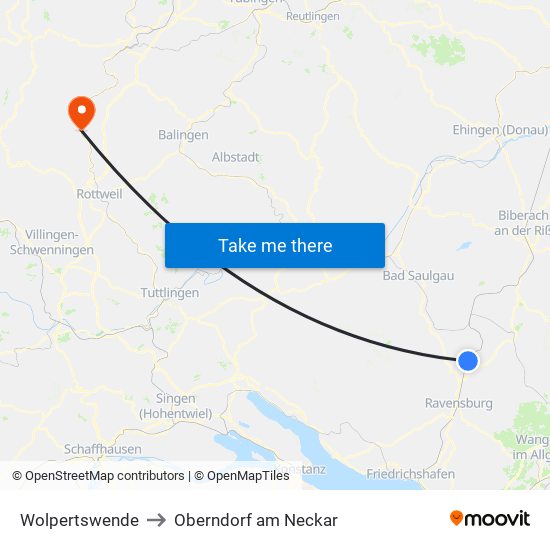 Wolpertswende to Oberndorf am Neckar map