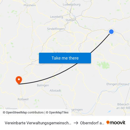 Vereinbarte Verwaltungsgemeinschaft Der Stadt Göppingen to Oberndorf am Neckar map