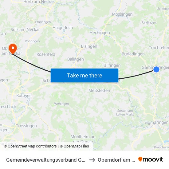 Gemeindeverwaltungsverband Gammertingen to Oberndorf am Neckar map