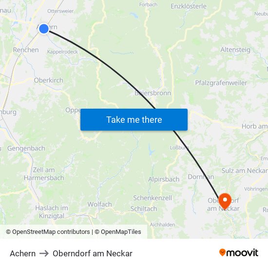 Achern to Oberndorf am Neckar map