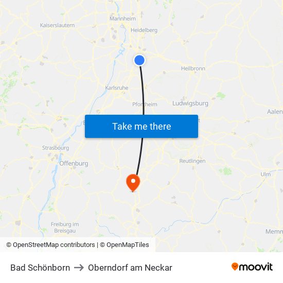 Bad Schönborn to Oberndorf am Neckar map