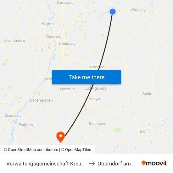 Verwaltungsgemeinschaft Kreuzwertheim to Oberndorf am Neckar map