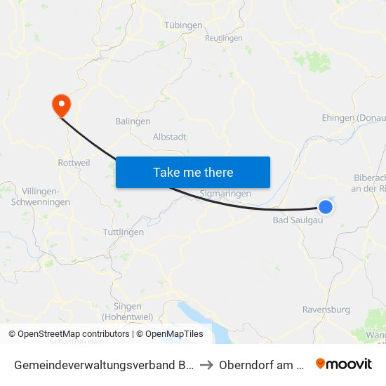 Gemeindeverwaltungsverband Bad Buchau to Oberndorf am Neckar map