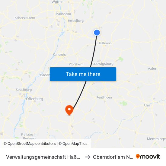 Verwaltungsgemeinschaft Haßmersheim to Oberndorf am Neckar map