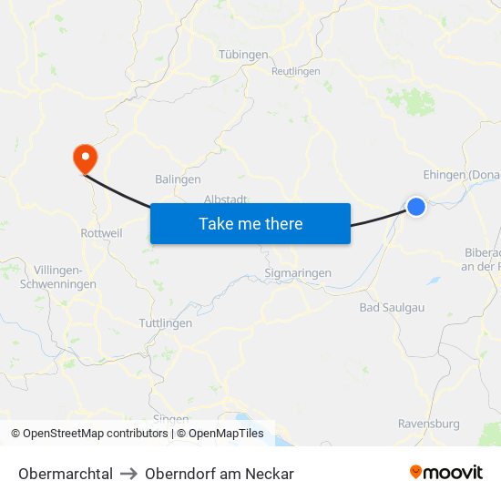 Obermarchtal to Oberndorf am Neckar map