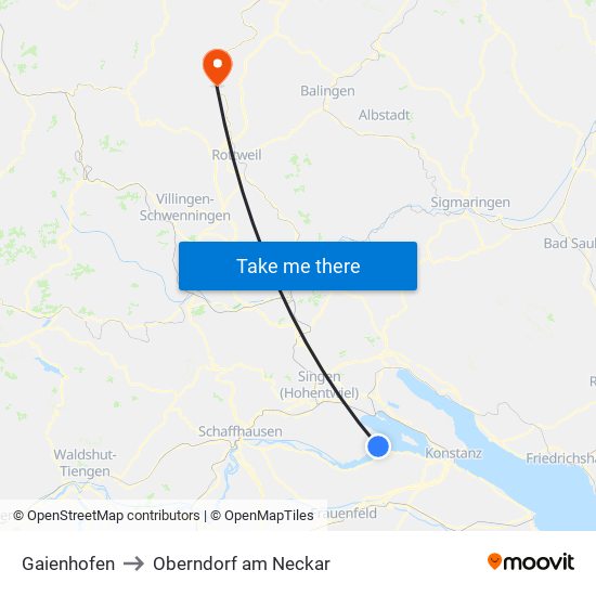 Gaienhofen to Oberndorf am Neckar map