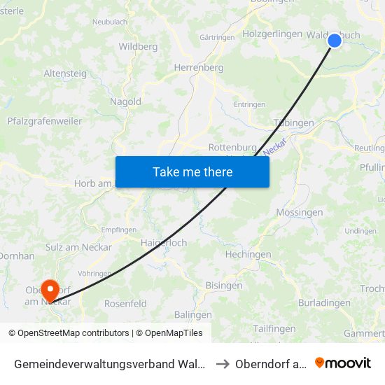 Gemeindeverwaltungsverband Waldenbuch/Steinenbronn to Oberndorf am Neckar map