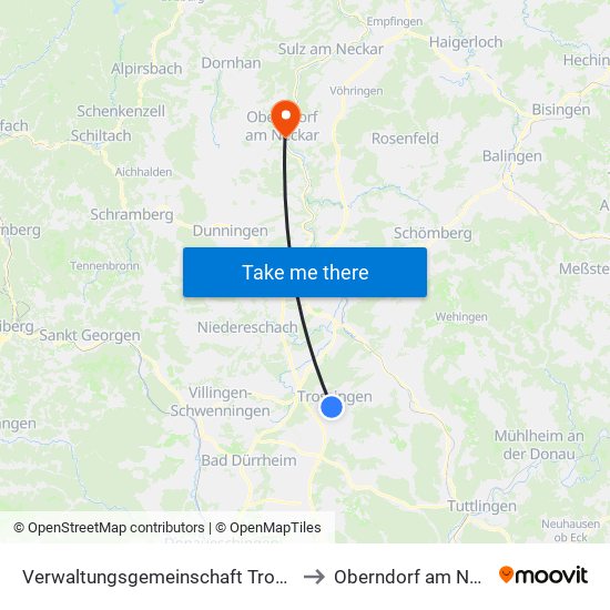 Verwaltungsgemeinschaft Trossingen to Oberndorf am Neckar map