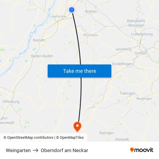 Weingarten to Oberndorf am Neckar map