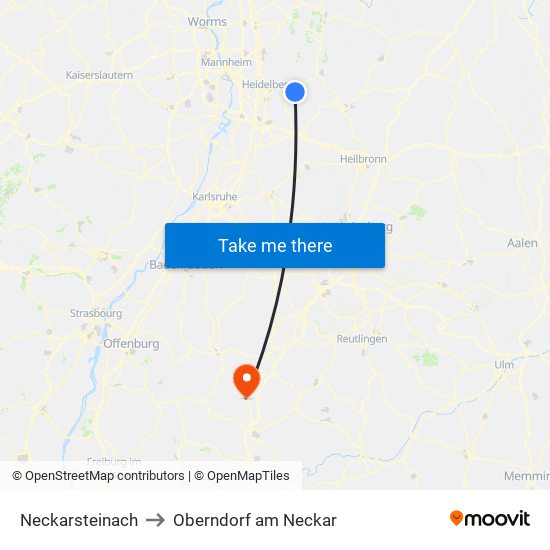 Neckarsteinach to Oberndorf am Neckar map