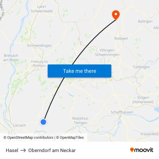 Hasel to Oberndorf am Neckar map