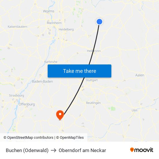 Buchen (Odenwald) to Oberndorf am Neckar map