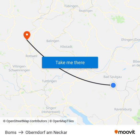 Boms to Oberndorf am Neckar map