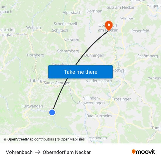 Vöhrenbach to Oberndorf am Neckar map