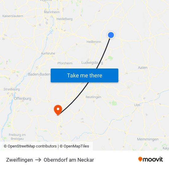 Zweiflingen to Oberndorf am Neckar map