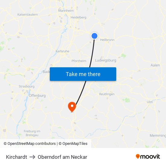 Kirchardt to Oberndorf am Neckar map