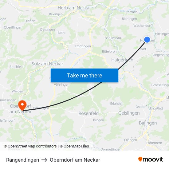 Rangendingen to Oberndorf am Neckar map