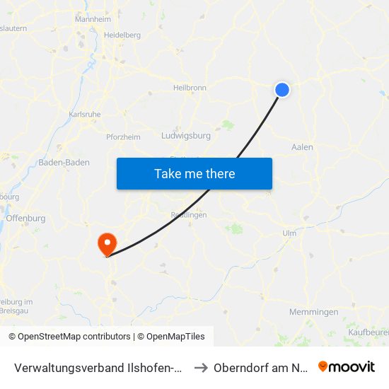 Verwaltungsverband Ilshofen-Vellberg to Oberndorf am Neckar map