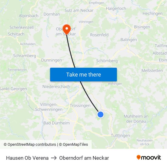 Hausen Ob Verena to Oberndorf am Neckar map
