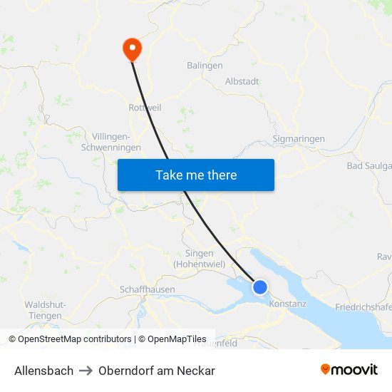 Allensbach to Oberndorf am Neckar map