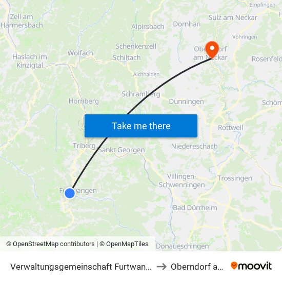 Verwaltungsgemeinschaft Furtwangen Im Schwarzwald to Oberndorf am Neckar map