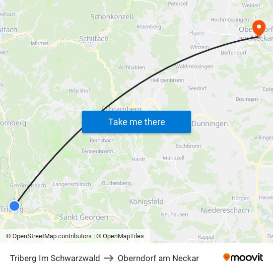 Triberg Im Schwarzwald to Oberndorf am Neckar map