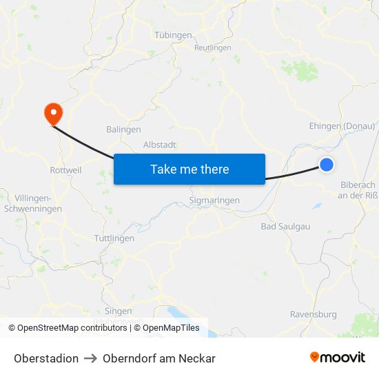 Oberstadion to Oberndorf am Neckar map