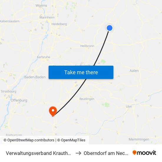 Verwaltungsverband Krautheim to Oberndorf am Neckar map