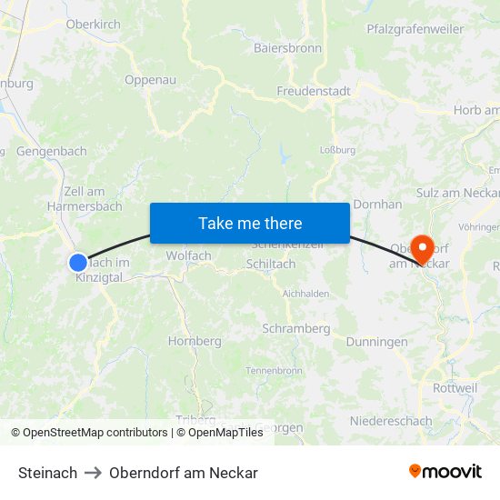 Steinach to Oberndorf am Neckar map